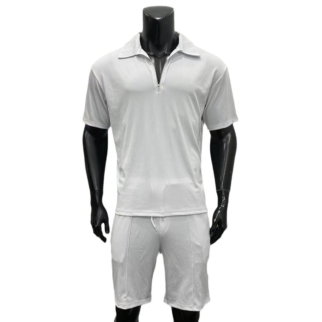 Men's Zipper Polo Casual Short-sleeved Shorts Suit